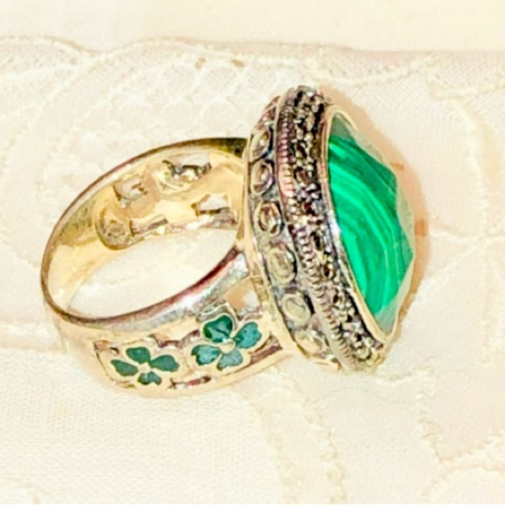 Green And Silver Malachite Statement Ring - image 4